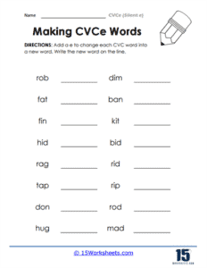 CVCe (Silent e) Worksheets - 15 Worksheets.com