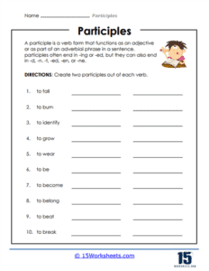 Participles Worksheets Worksheets Com