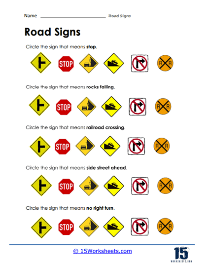 Road Signs Worksheets