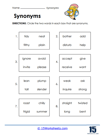 Synonym Worksheets