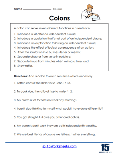Colon Worksheets