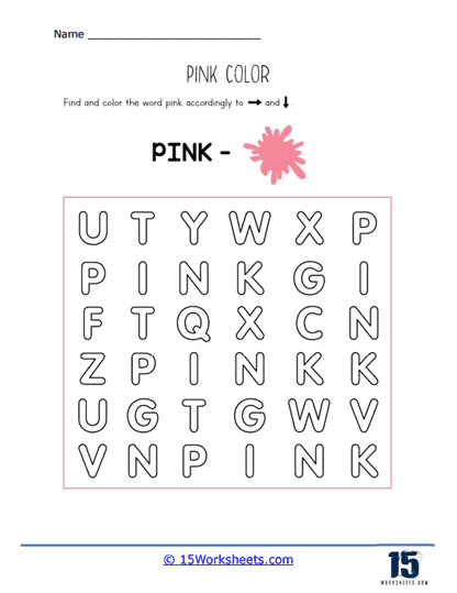 Pink Word Search Worksheet