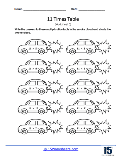 Cars Give Off 11s Worksheet