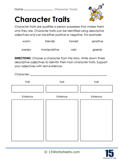 Personal Characteristics  Character trait worksheets, Character