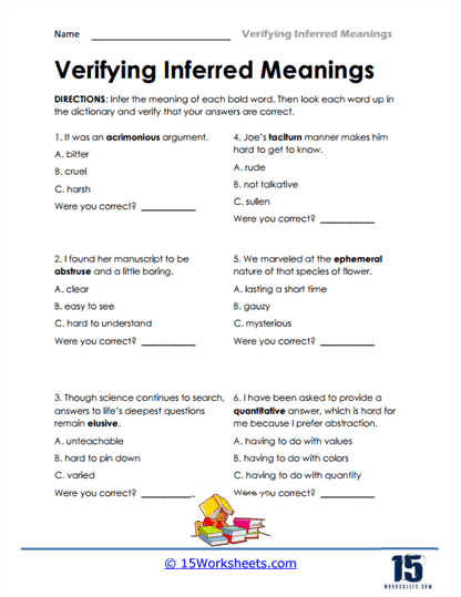 Verifying Inferred Meanings Worksheets