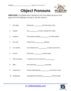 Object Pronouns Worksheets - 15 Worksheets.com