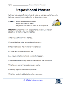 Prepositional Phrases Worksheets - 15 Worksheets.com