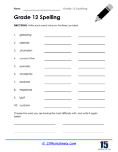 Grade 12 Spelling Worksheets - 15 Worksheets.com