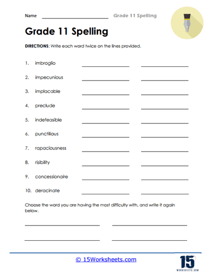 Grade 11 Rewrites Worksheet