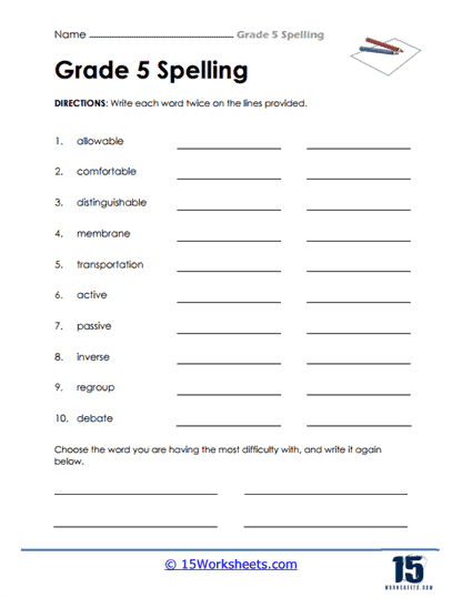 Spelling Rewrites Worksheet