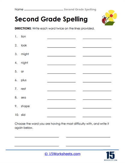 Spelling Rewrites Worksheet