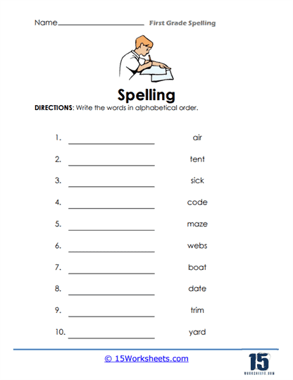 1st Grade ABC Order Worksheet
