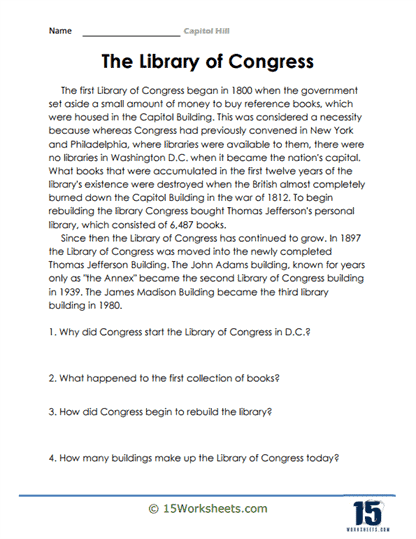Capitol Hill Worksheets