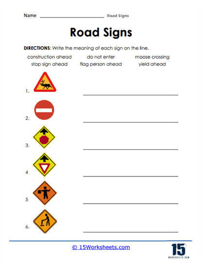 Road Signs Worksheets - 15 Worksheets.com