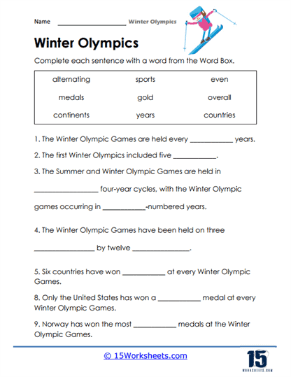 Winter Olympics Worksheets