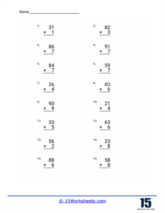 2 digit by 1 digit Multiplication Worksheets - 15 Worksheets.com