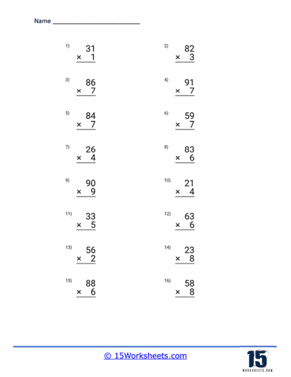 Spaced Multiplication Worksheet