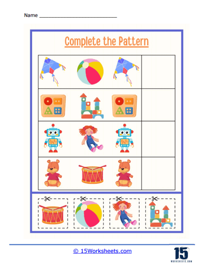 Toy Pattern Completion Worksheet