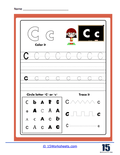 Color, Circle, and Trace Cs Worksheet