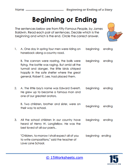 Beginning or Ending of a Story Worksheets