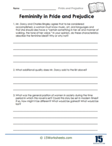 Pride and Prejudice Worksheets - 15 Worksheets.com