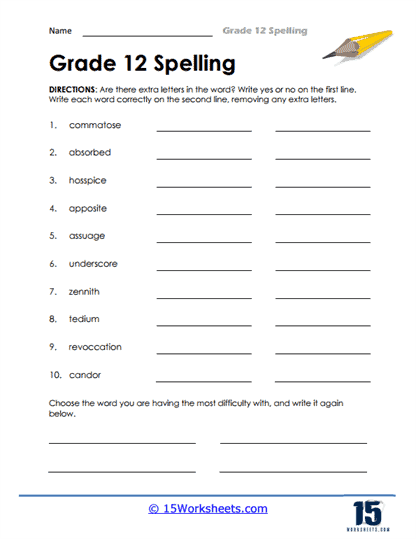 Extra Letters in Words Worksheet