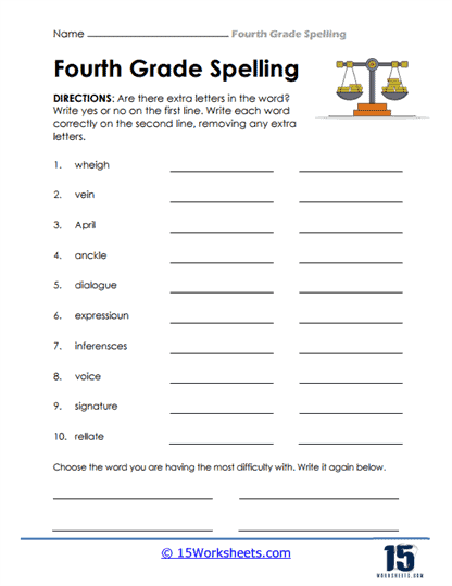 Extra Letter Spelling Worksheet