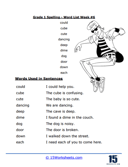 Week #6 Word List - C, D, E Words