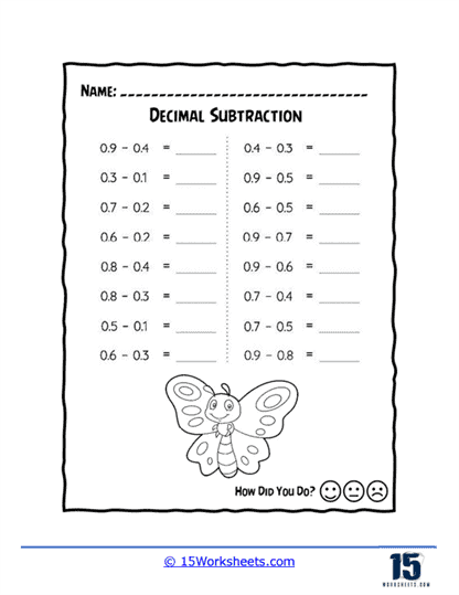 Butterfly Tenths Subtraction