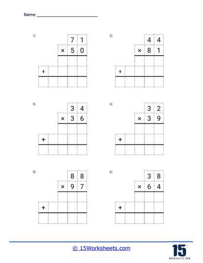 2 Digit Long Multiplication Worksheet