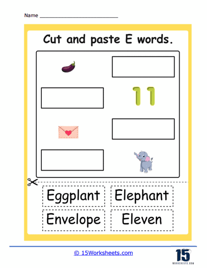 Cut and Paste E Words Worksheet