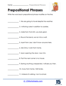 Prepositional Phrases Worksheets - 15 Worksheets.com