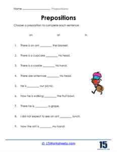 Prepositions Worksheets - 15 Worksheets.com