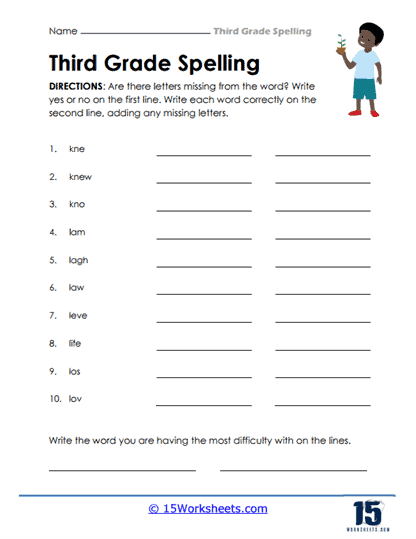 spelling assignments for 3rd grade