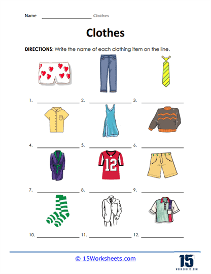 What are they wearing ? worksheet