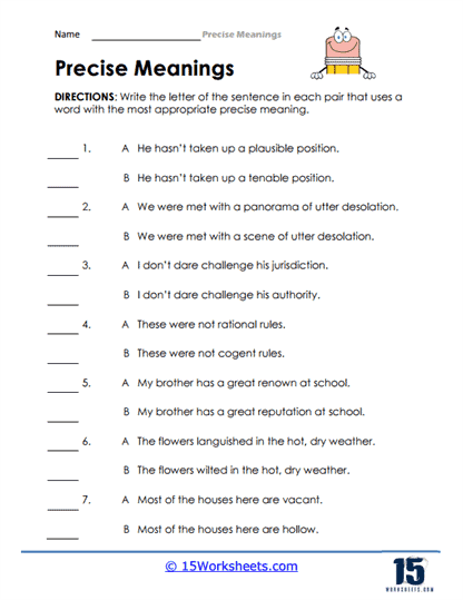 Precise Word Meaning Worksheets