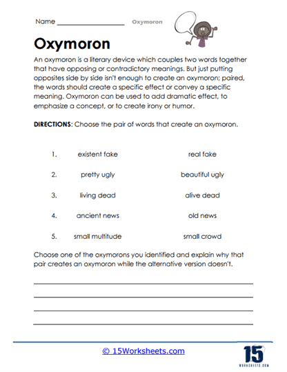 Creating Oxymorons Worksheet