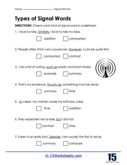 Signal Words Worksheets For Grade 4 Pdf