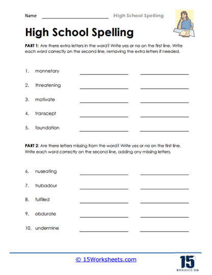 Spelling Skill Review Worksheet