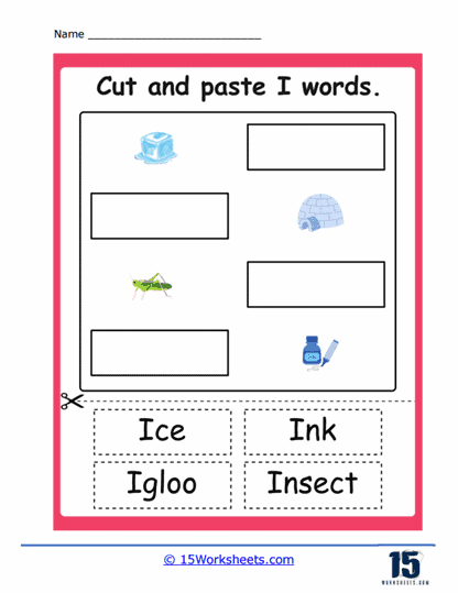 Cut and Paste I Words Worksheet