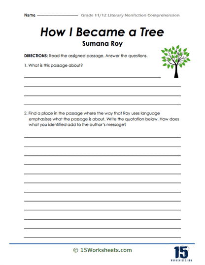 High School Literary Nonfiction Comprehension Worksheets