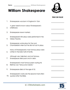 William Shakespeare Worksheets - 15 Worksheets.com