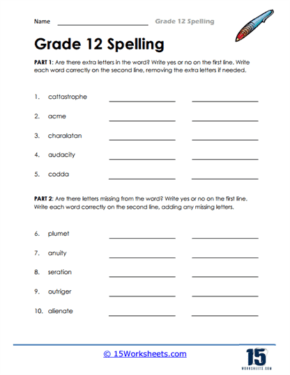 Grade 12 Spelling Worksheets - 15 Worksheets.com