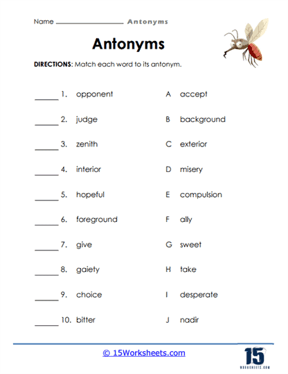 Kindergarten Synonyms Antonyms Circle Cross Words 6