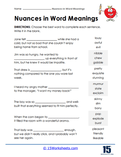 Best Words Worksheet