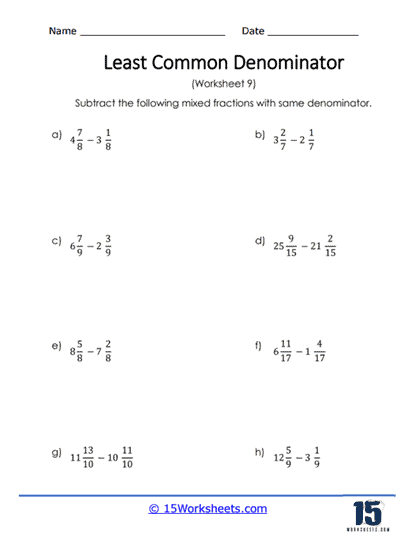 Using with Differences Worksheet