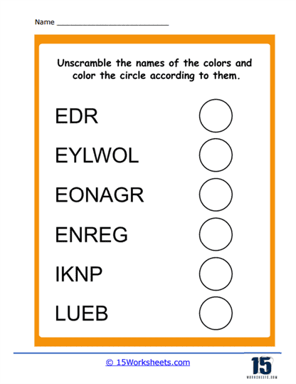 Unscramble Color Words Worksheet