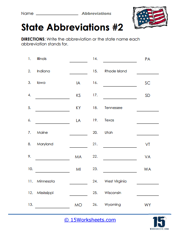U.S. State Abbreviations #2