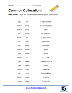 Collocation Worksheets - 15 Worksheets.com