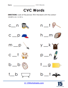 CVC Words Worksheets - 15 Worksheets.com